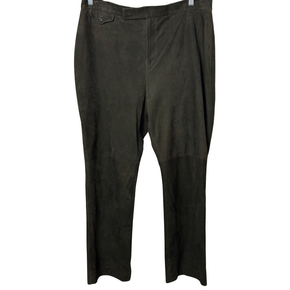 Lauren Ralph Lauren Suede Pants Women 18W Green Straight Leg High Rise Leather